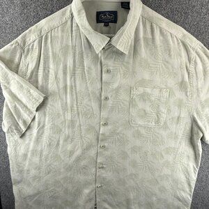 Nat Nast Silk Cotton Button Up Shirt Light Green Ivory Short Sleeve 2XL Adult